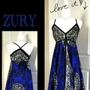 NWOT ZURI deep blue/white/black scarf dress